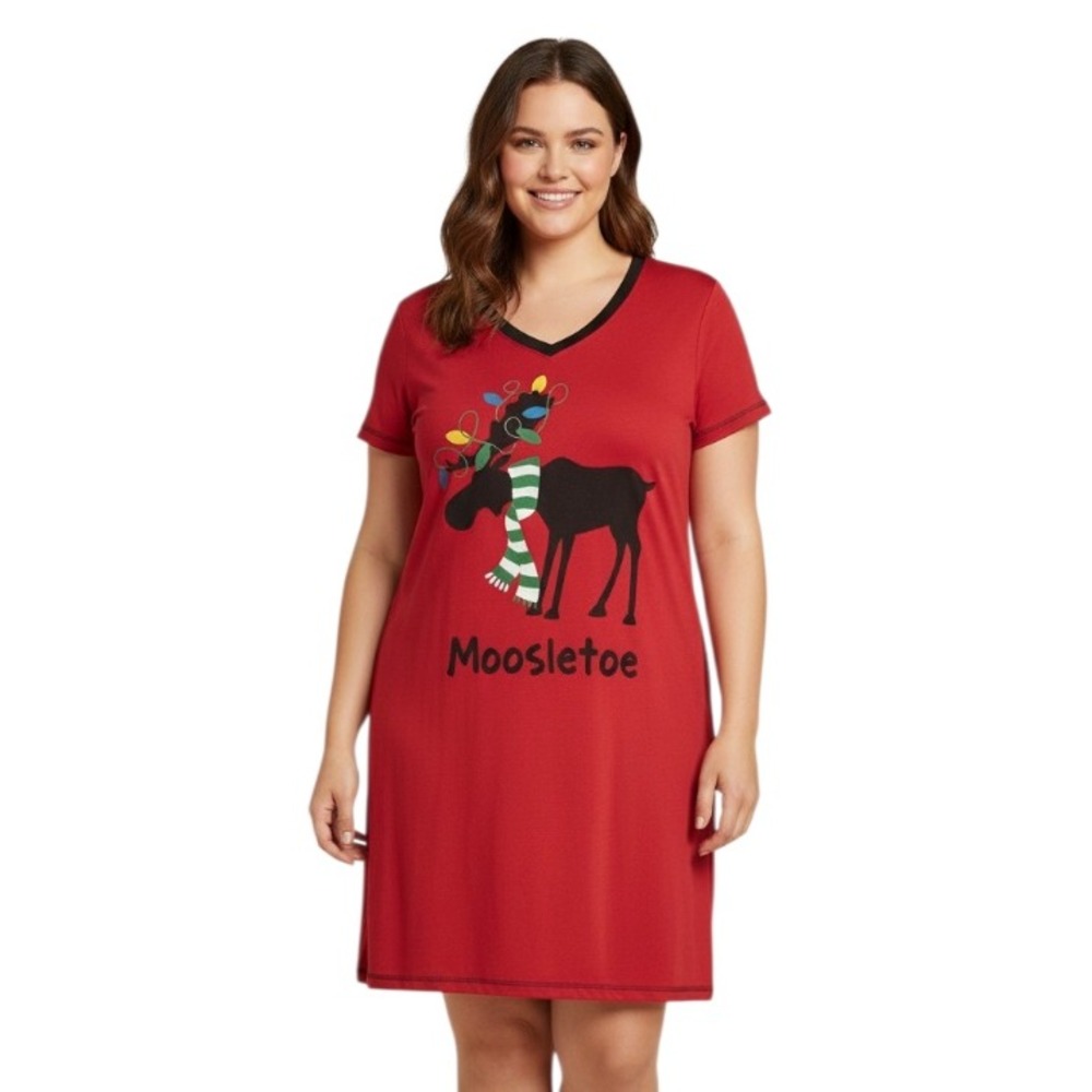 New LAZY ONE MOOSLETOE Moose Christmas Lights NIGHT SHIRT Nightshirt Gown L/XL